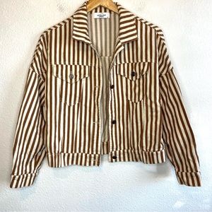 Carly Jean Los Angeles Brown and White Striped Jean Jacket